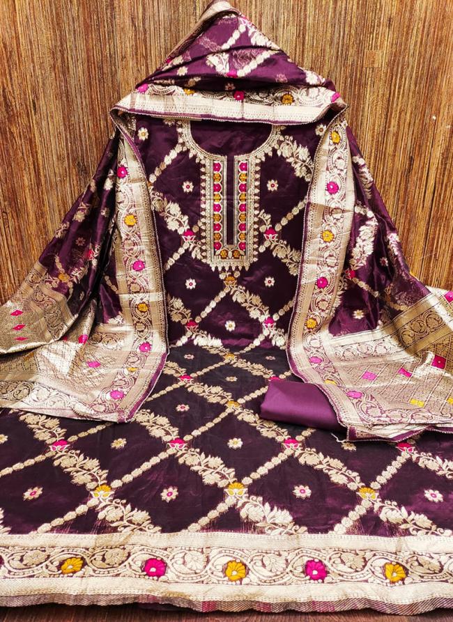 Chanderi Wine Festival Wear Jacquard Dress Material